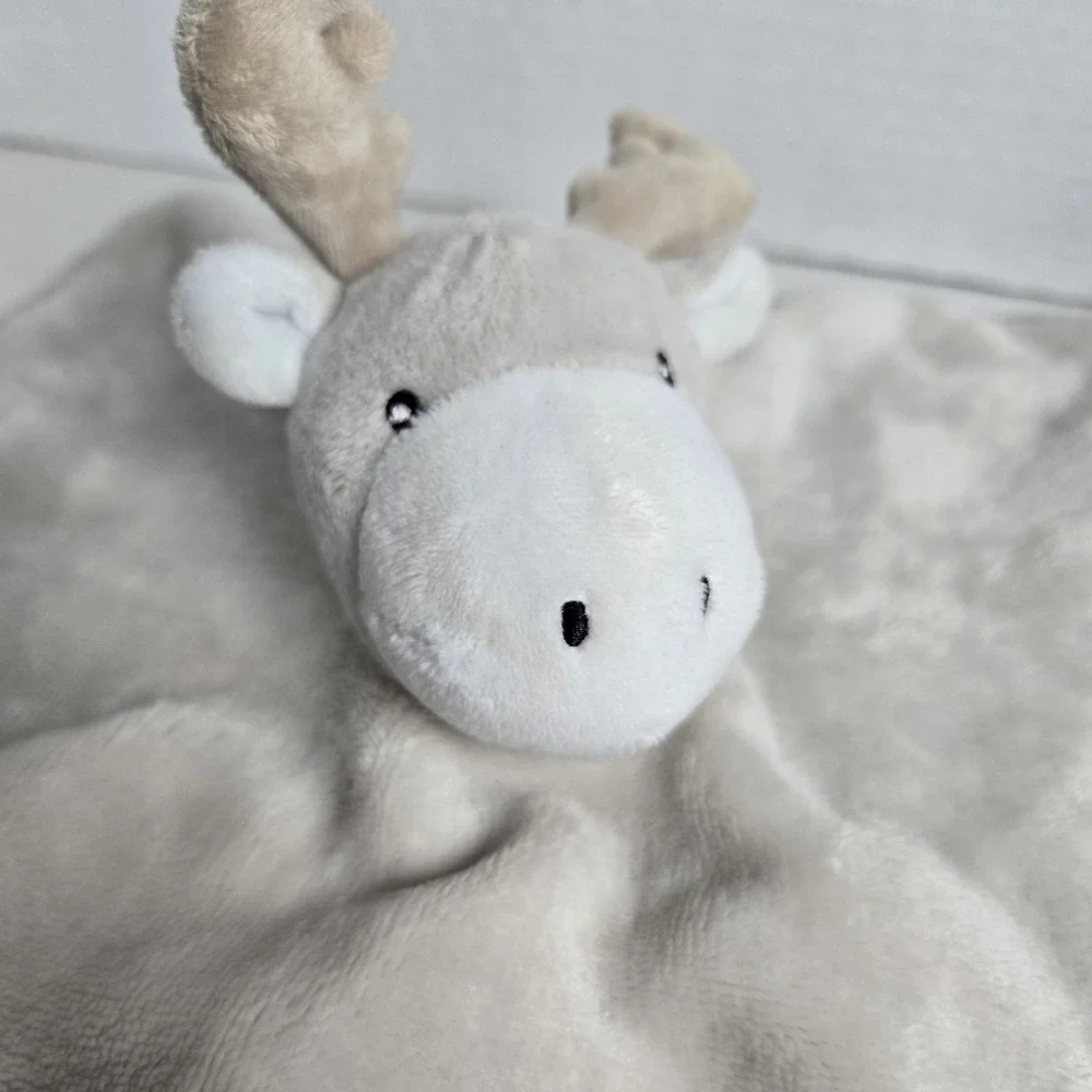 Parent's Choice Plush Lovey Moose Tan Beige Satin Trim Security Blanket 11x11